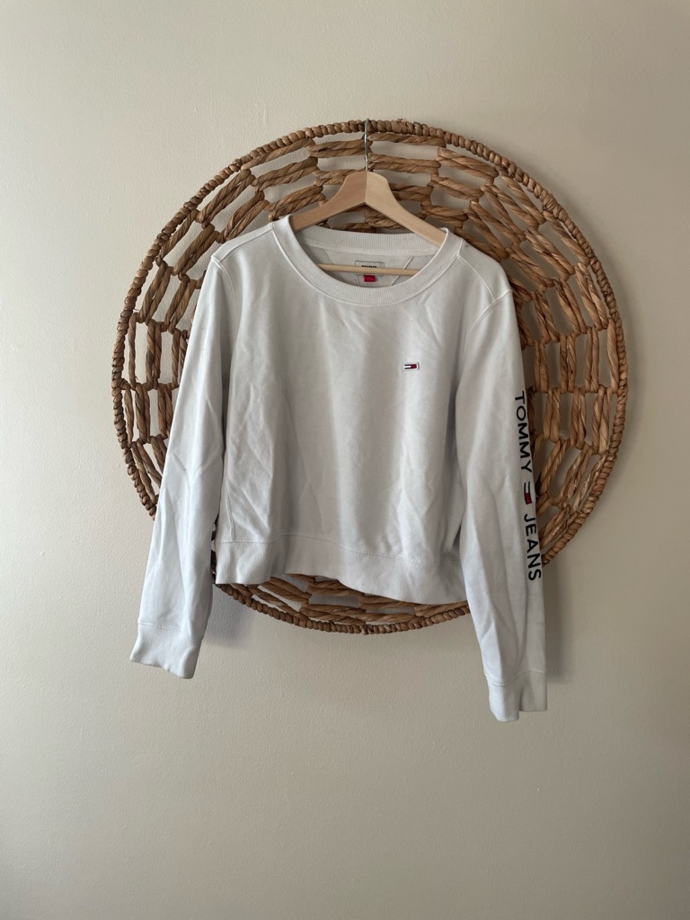 Tommy Hilfiger White Logo Crew Sweatshirt with Sleeve Branding